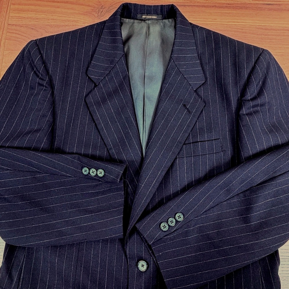 Givenchy Monsieur VTG Navy Blue 42R Wool Pinstripe Two Button Suit Blazer Jacket
